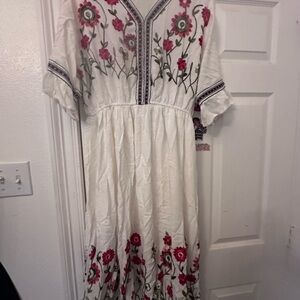 Floral Embroidered White Mini Dress